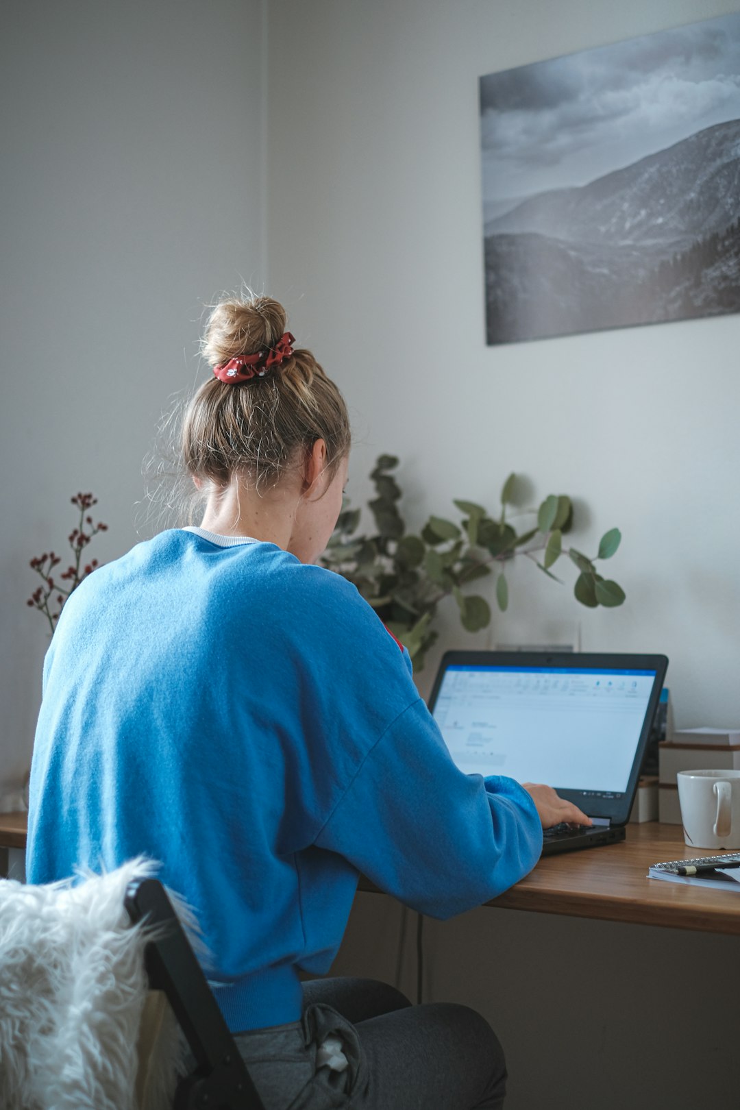 Entrepreneur working on a laptop in a bright home office