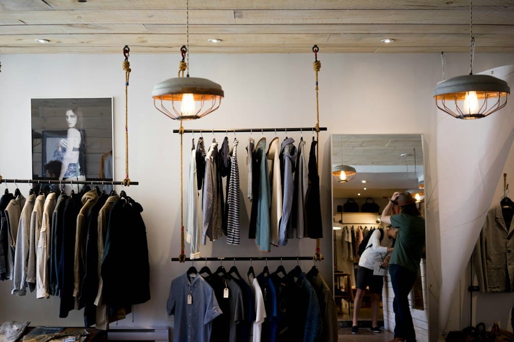 Clothing displayed in a retail store