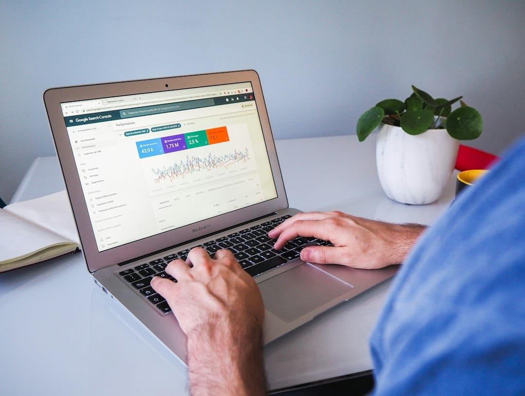 Laptop displaying search performance and website analytics